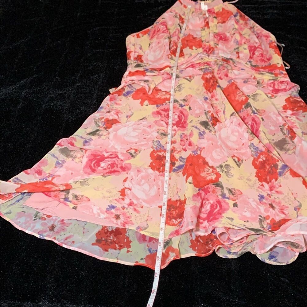 Floret Studios Floral Ruffle Waist A-line Dress in Pink Floral Size Large - Picture 2 of 16